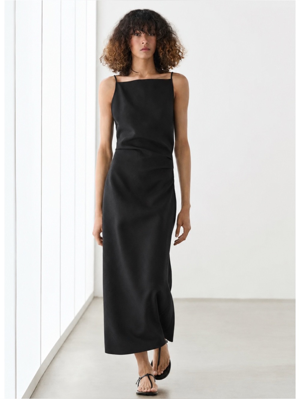 NWT Tahari 100% Silk Black Spaghetti Strap Maxi Dress Adjustable Slit